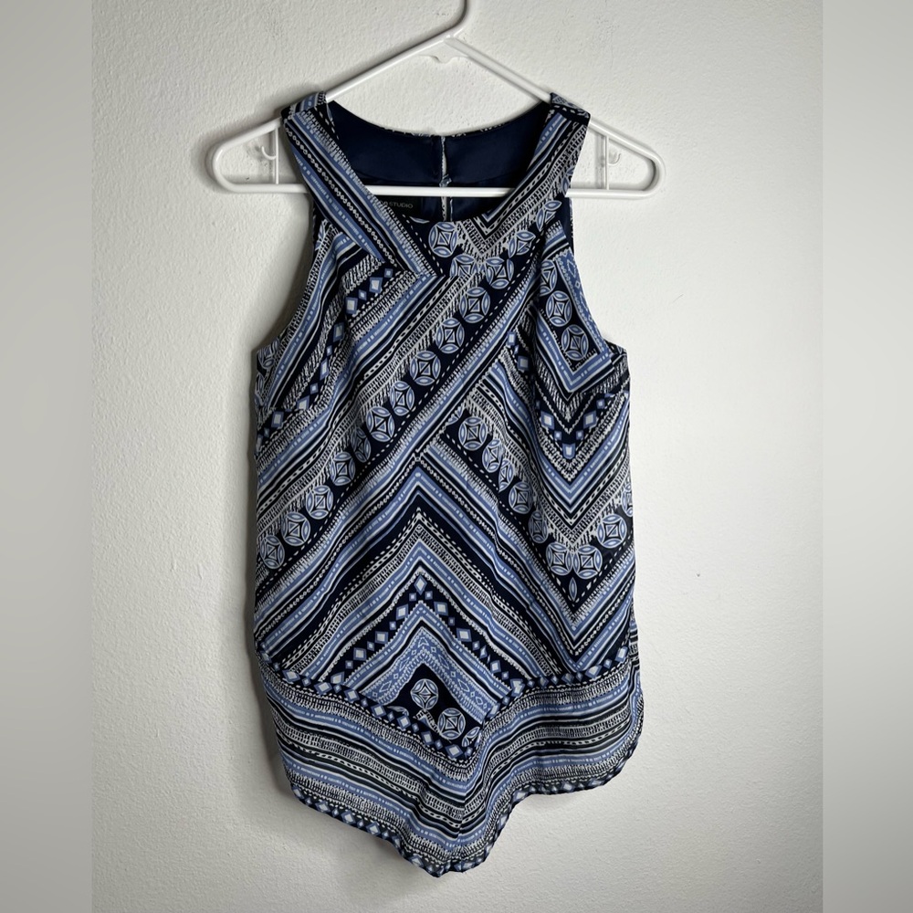 AB Studio Shirt Womens Medium Blue/black Flowy Lightweight Sleeveless